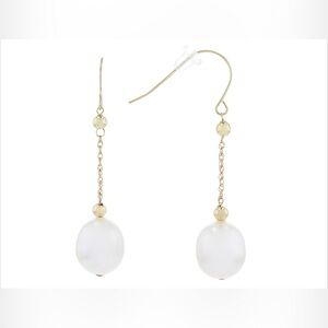 14K Yellow Gold White Cultured Freshwater Pearl Earrings